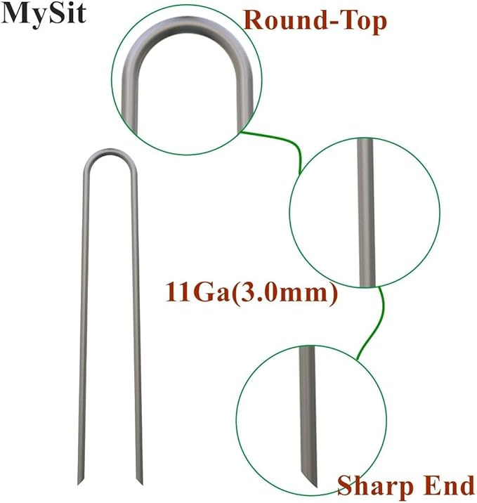 MySit 12 Pack 12 Inch Garden Stakes Heavy Duty 11 Gauge Galvanized Yard Staples U Pegs Fences Drip Irrigation Securing Stakes Loop Stake for Anchoring Lawn Drippers Soaker Hose