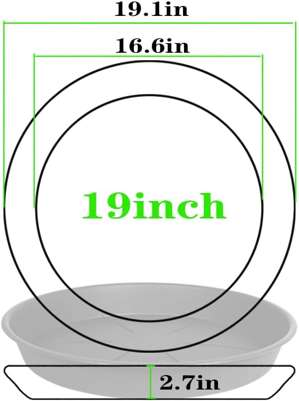 2 Pack of Plant Saucer Tray 19 inch, Heavy Duty Plastic Pot Plant Drip Trays Saucers for for Indoors Outdoor, Plant Water Tray for Planters 16-19" (19", Light Gray)