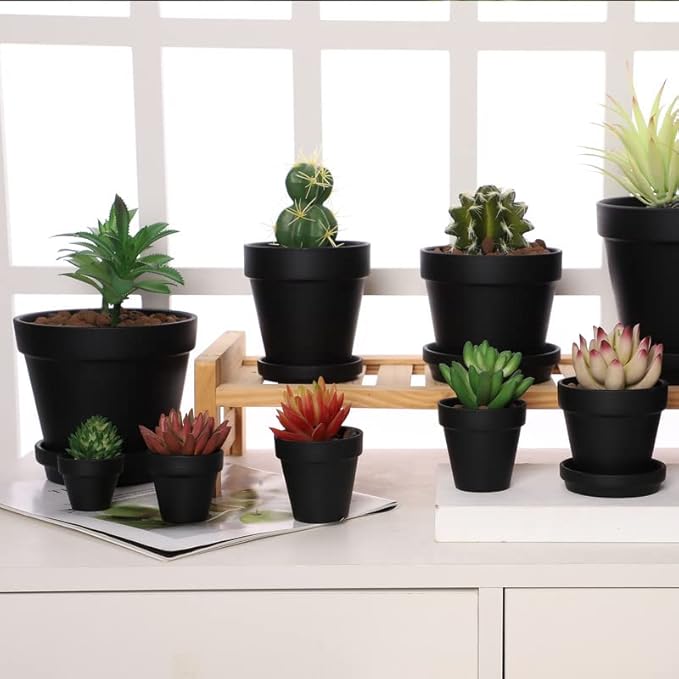 Yishang 2 inch Black Small Terracotta Pots with Drainage Holes,Mini Clay Ceramic Pottery Planter,Cactus Flower Nursery Terra Cotta Pots, for Indoor/Outdoor Succulent Plants, Crafts(80 Pack)