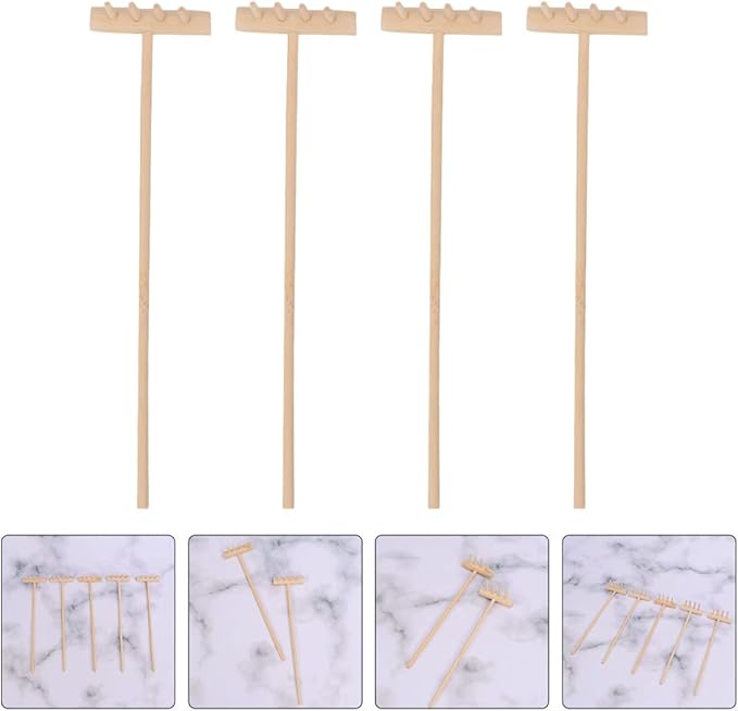 EXCEART Mini Rake Set - 24 Pcs Miniature Sand Garden Tools for Zen Meditation - Bamboo Smooth Toolkit for Kids Sand Tray