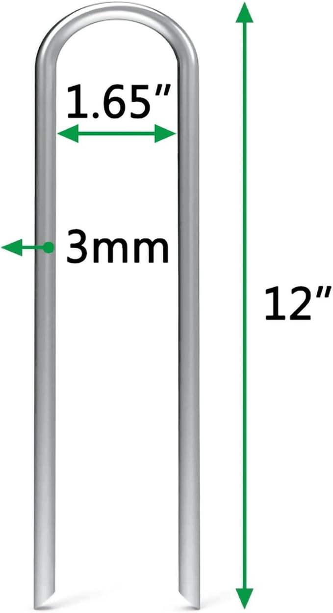 MySit 25 Pack 12 Inch Garden Stakes Heavy Duty 11 Gauge Galvanized Yard Staples U Pegs Fences Drip Irrigation Securing Stakes 1/2-Inch to 1-5/8-Inch Loop Stake for Anchoring Lawn Drippers Soaker Hose