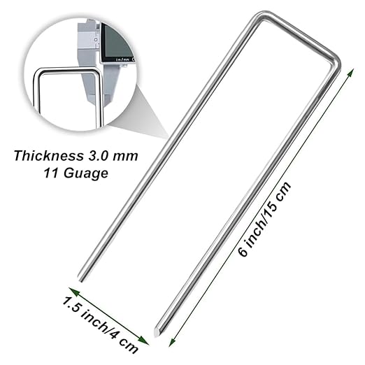 100 Pack Heavy Duty Garden Stakes, 6 Inch Galvanized Landscape Staples, Ground Stakes, for Landscaping Securing Weed Barrier Fabric, Irrigation Tubing, Holding Fence, Tarpaulin