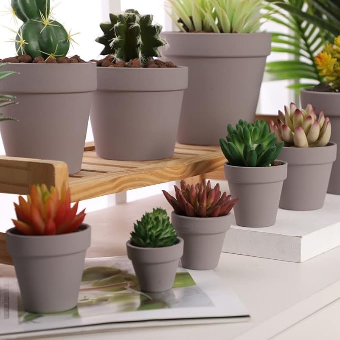Yishang 2 inch Grey Small Terracotta Pots with Drainage Holes,Mini Clay Ceramic Pottery Planter,Cactus Flower Nursery Terra Cotta Pots, for Indoor/Outdoor Succulent Plants, Crafts(80 Pack)