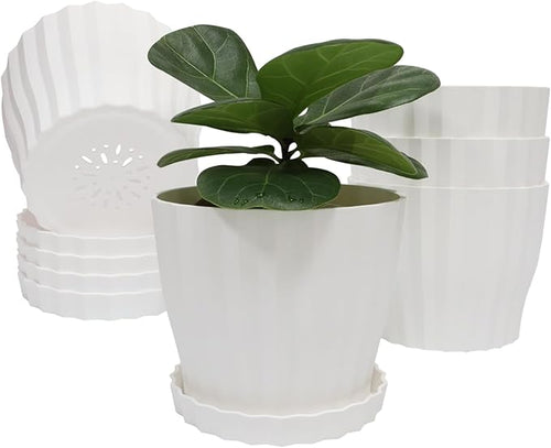 Flower Pots Outdoor Clearance 6 inch Set of 5 Succulent Planters for Indoor Plants Garden Home Holiday, Plastic Nursery Pots for Plants with Drainage Holes and Saucer, Modern Plant Pot White