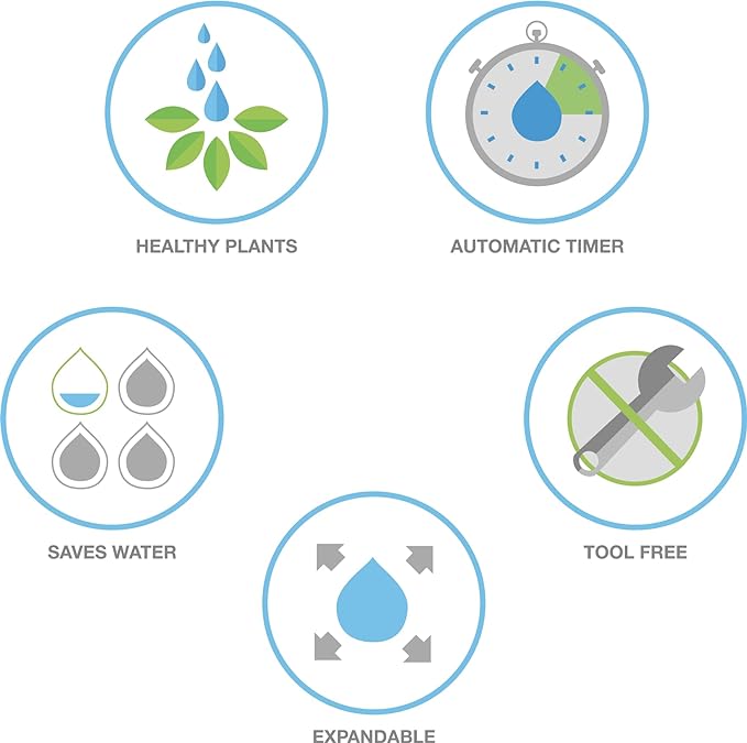 Raindrip R560DP Automatic Drip Irrigation Watering Kit with Customizable Timer for Containers and Hanging Baskets, Waters up to 20 Plants, Includes 20 PC Drippers, Black