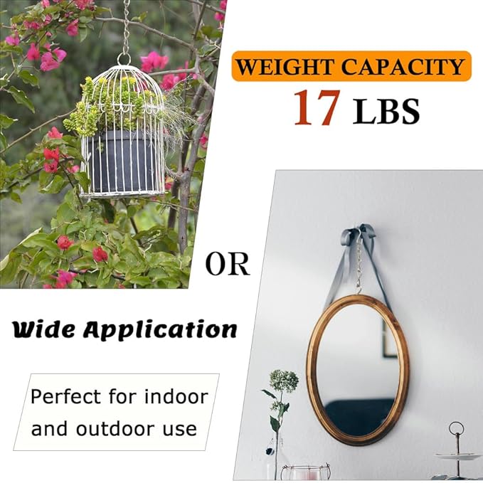 197 Inch DIY Silver Hanging Basket Chains, Adjustable Length, Decorative Metal Chain with Hooks for Hanging Bird Feeders, Planters, Ornaments