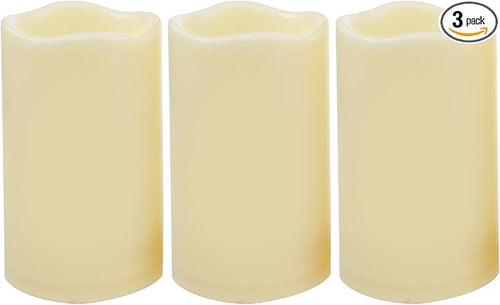 CANDLE CHOICE 3 Waterproof Outdoor Battery Operated Flameless LED Pillar Candle with Timer Flickering Plastic Resin Electric Decorative Light for Lantern Patio Garden Home Decor Party Wedding
