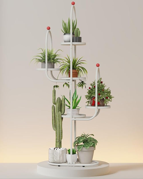 Bamworld Cactus Christmas Tree Home Decor Plant Stand Indoor for Succulents Cactus Shelf Metal Plant Shelf Outdoor Corner Tall Flower Pot for Patio Garden Balcony Living Room Decor White