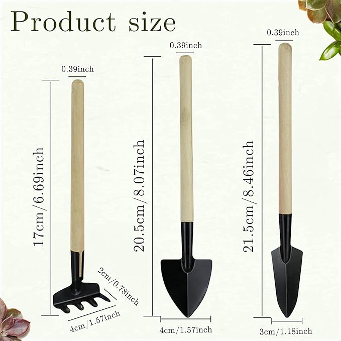 Wishlotus Mini Gardening Tools, 3Pcs Gardening Hand Tools with Non-Slip Handles, Portable Tools Set for Indoor Gardening, Succulents, Bonsai, Gift for Wife and Mother(Thin)