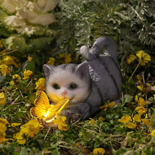 Solar Garden Statues Outdoor Cat Lights, Unique Housewarming Garden Gifts for Women Mom Wife Grandma and Sisters,Cute Cat Sculpture Decoration for Patio, Terrace, Balcony, Lawn