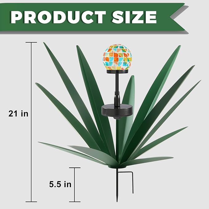 Enlarge Metal Plants Tequila Rustic Sculpture, Outdoor Patio Yard, Home Decor Hand Painted Agave Garden Statue, Outdoor Lawn Ornaments Yard Stakes for Mom Gift (2 Solar Green)