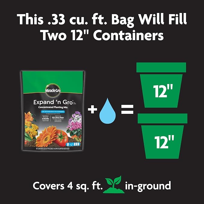 Miracle-Gro Expand 'n Gro Concentrated Planting Mix, Just Add Water for up to 3X Expansion, For Container and In-Ground Use, .33 cu. ft. Expands up to 1 cu. ft.