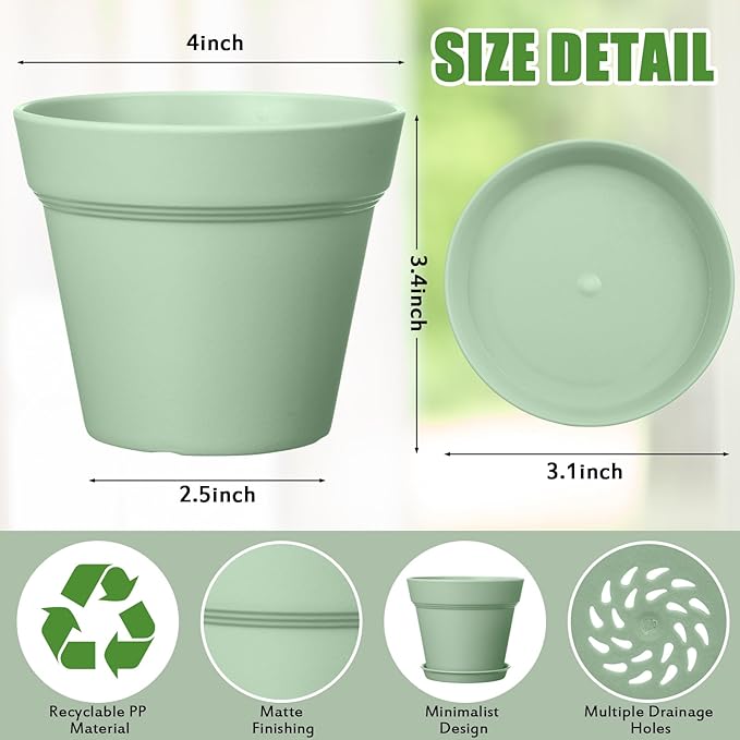 Mumufy 54 Pack 4 Inch Plant Pots Bulk Small Planter with Drainage Hole and Saucer Small Plastic Pots for Flowers Succulent Cactus and All House Indoor(Classic)
