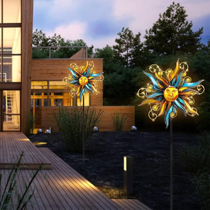 VEWOGARDEN Garden Solar Wind Spinner, Sun Outdoor Metal Wind Sculpture Yard Art Decor for Patio, Lawn & Garden