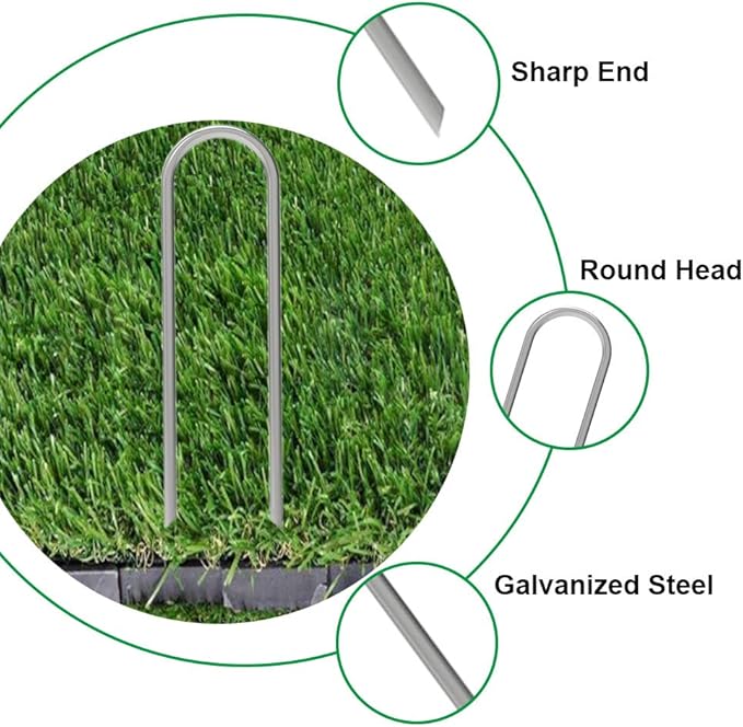 AAGUT Garden Stakes, Yard Landscape Staples Heavy Duty Galvanized 11-Gauge 6 Inch Lawn U Pins for Dog Fence,Tubing Drip Irrigation Hose, Chicken Wire, Weed Barrier Fabric 200 Pack