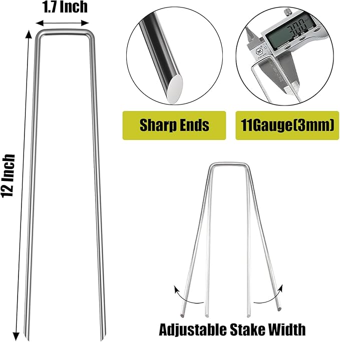 30Pcs 12inch Extra-Long U-Shaped Garden Securing Pegs,Anti-Rust Garden Stake for Dog Fences,Securing Weed Barrier Fabric Netting, Irrigation Hoses, Ground Sheets and Fleece,etc