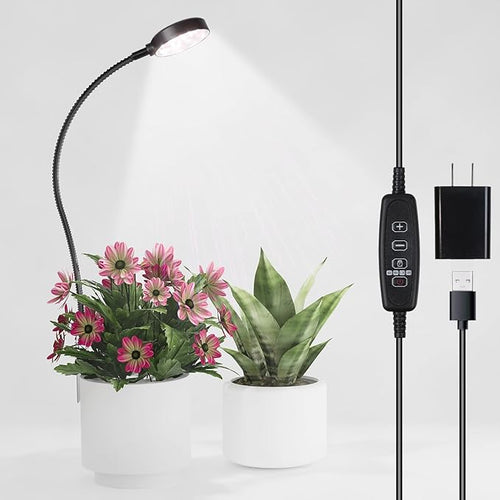 GYTF LED Grow Light, 6000K White Full Spectrum Pot Plant Light for Indoor Plants, Gooseneck Clip-on Plant Lamp with Dimmable, Auto ON/Off 4 8 12 18Hrs for Succulents Small Houseplants