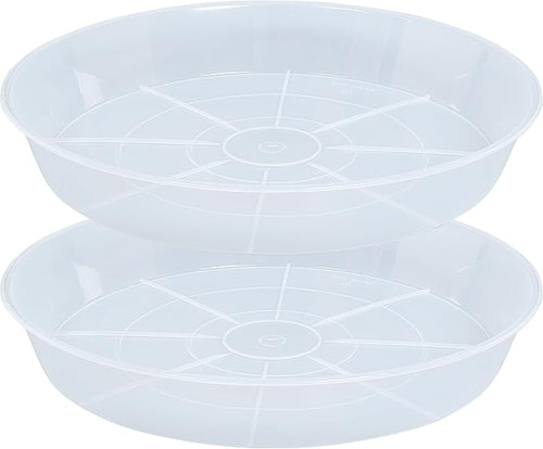 2 Pack Plant Saucer Drip Tray 13 14 inch, Large Heavy Sturdy Plastic Planter Flower Pot Saucers for Indoor Outdoor Garden, Plant Water Drip Trays for pots (14" 2Pack, Clear)