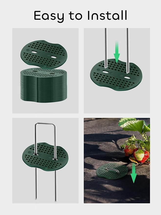 GROWNEER 50 Pack Galvanized Landscape Staples 6 inch 11 Gauge Garden Staples and 50 Pack Gasket U-Shaped Tent Stakes SOD Pins Yard Stakes for Securing Weed Fabric Barrier Ground Cover Fence