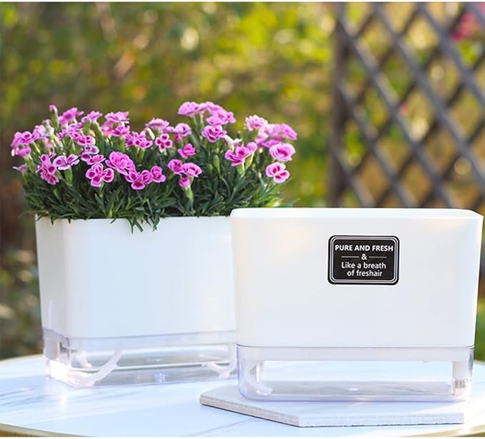 FAMZ Self Watering Planters 4 Pack,Self Watering Pots for Indoor Plants,Automatic Moisturizing,Transparent Square Flower Pot for Indoor and Outdoor Plants,Succulents,Violets,Ivy