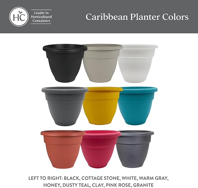 The HC Companies Caribbean Planter Pot - Outdoor & Indoor Plant Pot with Drainage Hole & Plug - Rolled Rim Plastic Pots for Plants & Flowers - Decorative Plant Pot (14" Black, Pack of 2)