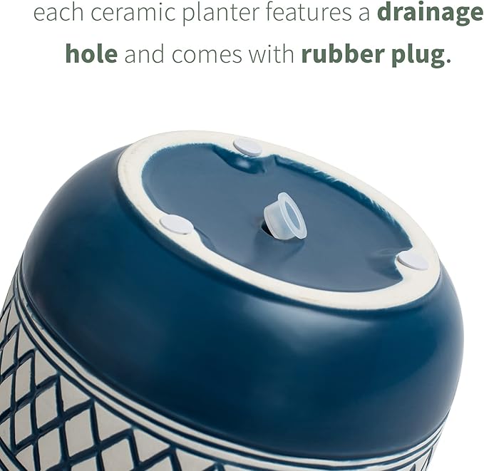 Ceramic Plant Pots, 6 + 4.7 inch Blue Plant Pot, Flower Pots for Indoor Plants, Planter with Drainage Hole for Succulent Orchid Snake Plants Cactus