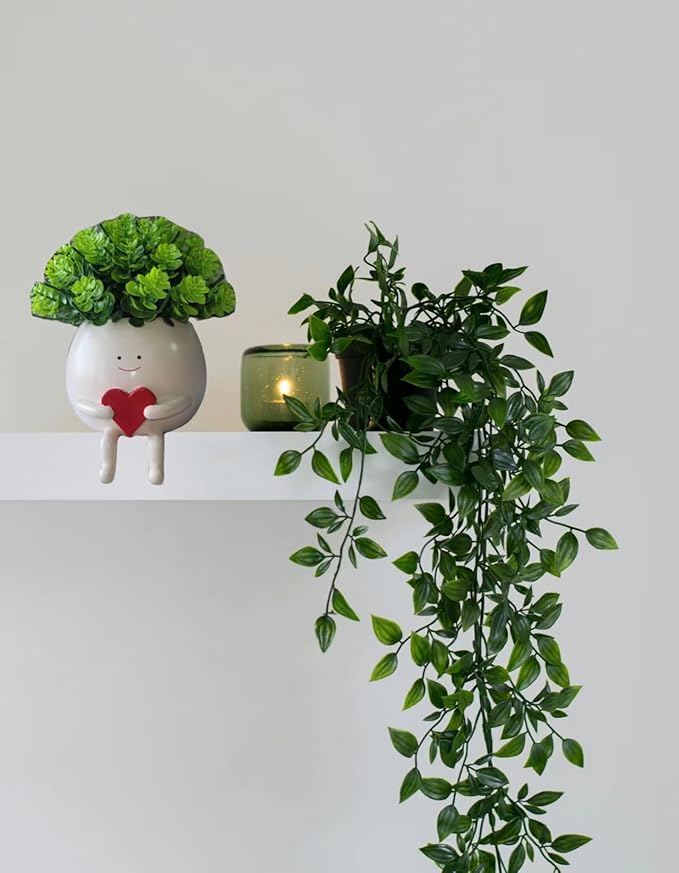Face Planter Pots Head Cute Resin Cactus for Indoor and Outdoor Face Vase Home Decor Bookshelf Decor Unique Loving Heart Succulent Pots