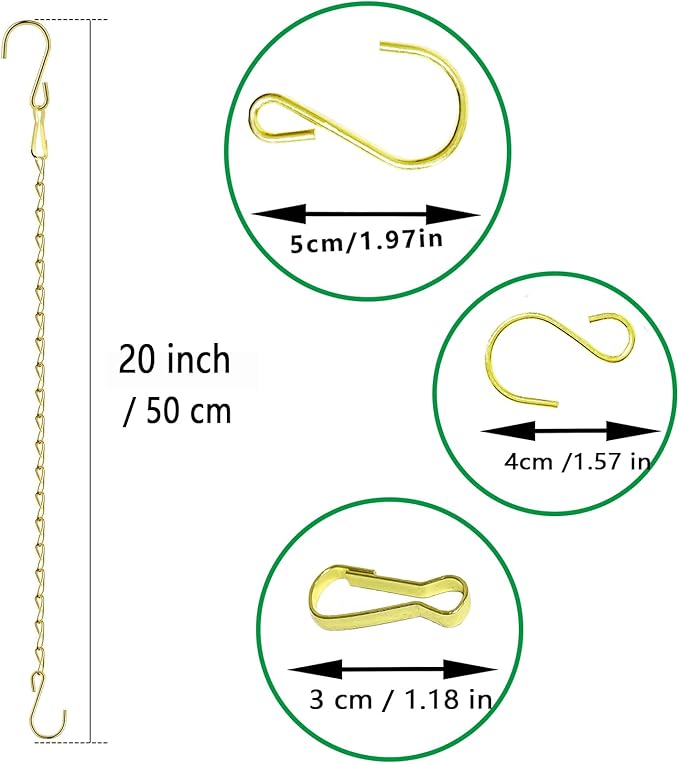 RIFNY Gold Hanging Chains with Hooks, 10 Pieces 20 Inch Chain for Hanging Bird Feeders Planters Baskets Billboards Lanterns Wind Chimes Ornaments Outdoor/Indoor Use (20 inch 10pcs)