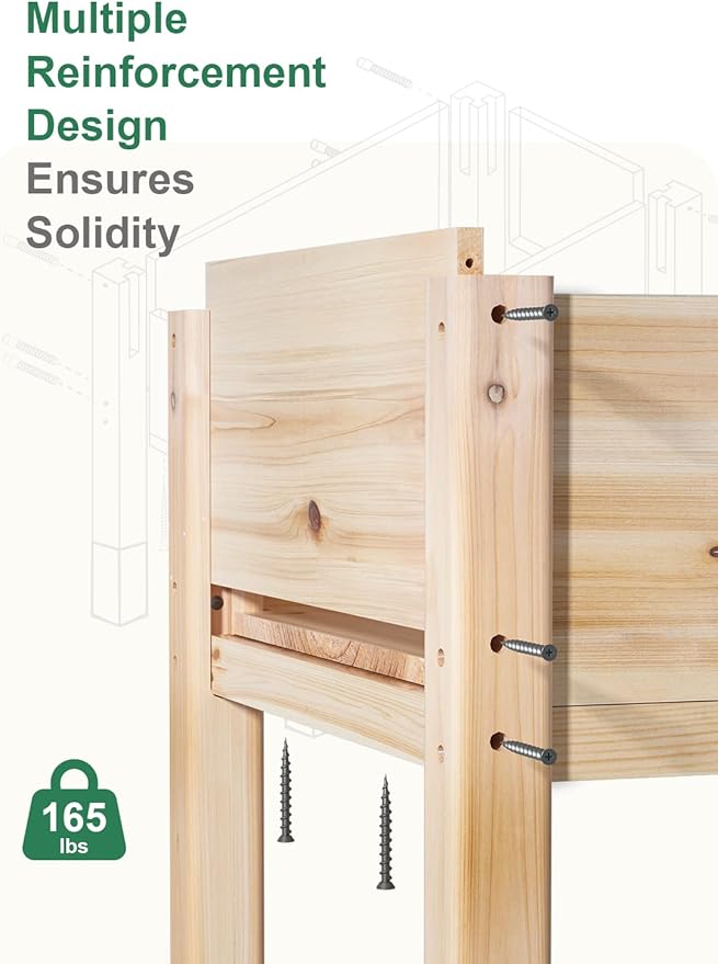 MIXC Wooden Raised Garden Bed with Legs, 32”L X 16”W, Elevated Reinforced Large Planter Box for Vegetable Flower Herb Outdoors - Beam and Column Structure - Unmatched Strength Outlast