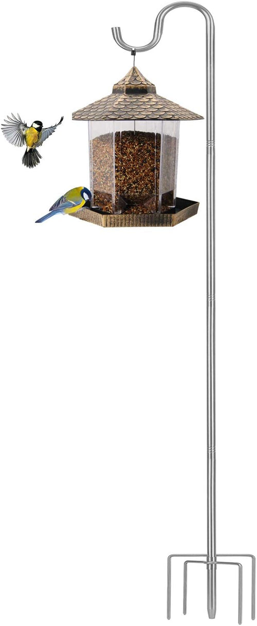 Shepherds Hook for Outdoor, 46 Inch Tall & 5/8 Inch Diameter Stainless Steel Heavy Duty Poles to Hang Outdoor Lights with 5 Prongs Base, Suitable for Bird Feeders or Wedding Decors(1pack)