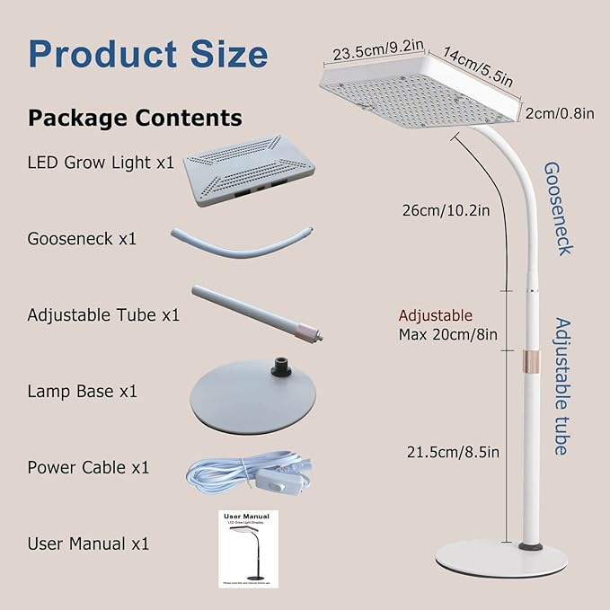 Tabletop Grow Light LED Full Spectrum UV IR, Veg Seed Starting Seedlings Bonsai Houseplant Plant Light, Desk Grow Lights for Indoor Plants, 16"-24" Height Adjustable