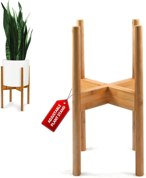 Fox & Fern Adjustable Plant Stand Indoor — 8 to 12 Inch Mid Century Modern Plant Stand with Adjustable Width; Plug In Design; Easy to Assemble; Two Height Options - For 8, 9, 10, 11 & 12 Inch Pots