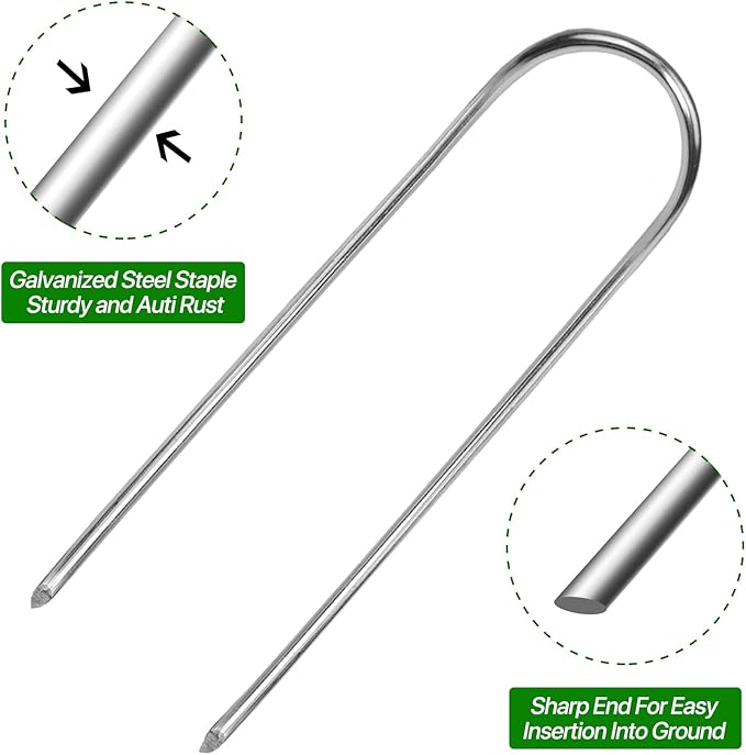 U Shape Garden Stakes 50 Packs 4 Inch 11 Gauge Irrigation Tubing Stakes, Heavy Duty Galvanized Landscape Staples for Tube, Lawns, Landscape Fabrics,Irrigation Hose and Weed Barriers