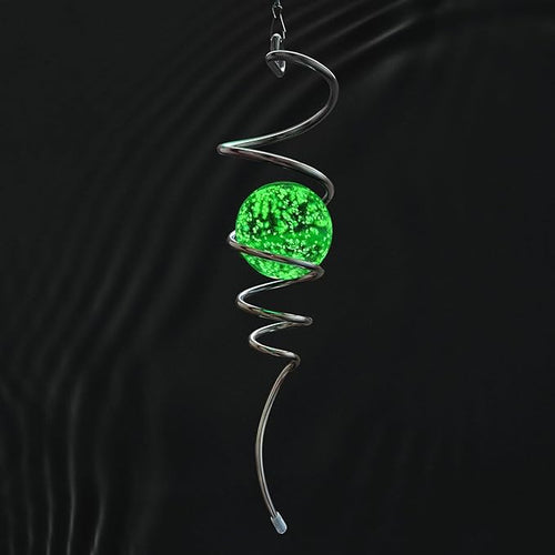 Glow in The Dark Gazing Ball Spiral Tail - Wind Spinner Stabilizer with Glow Glass Ball & Swivel Hook, Hanging Garden Decoration Sun Catcher Rainbow Maker Decor for lndoor Outdoor 13" Height
