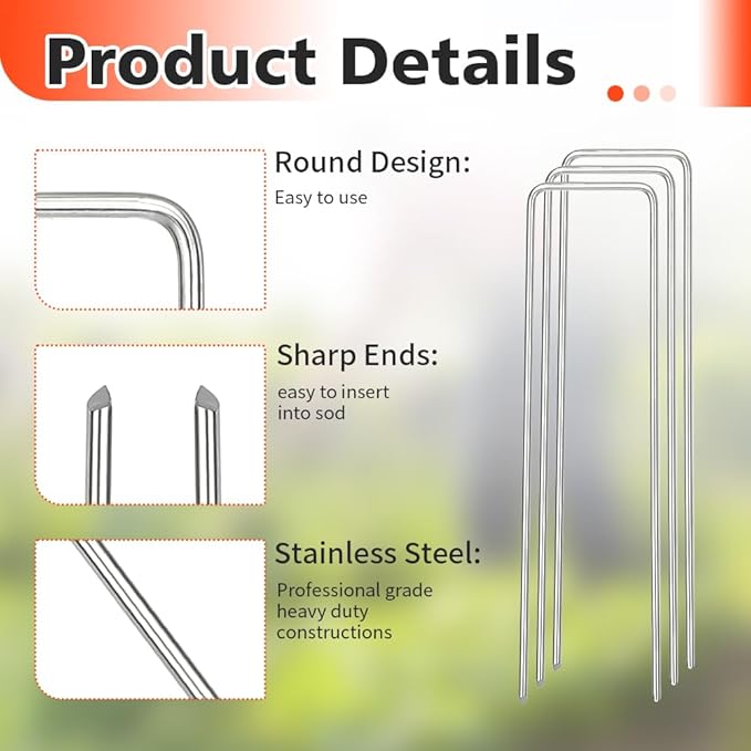 Landscape Staples, 50 Pcs Galvanized Garden Stakes, U-Shaped Tent Stakes, 6 Inch 11 Gauge Plant Cover Stakes, Anti-Rust Ground Sod Pins Yard Stakes for Landscape Weed Barrier Irrigation Tubing