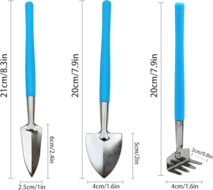 Mini Gardening Tools, 3Pcs Stainless Succulent Tools Kit Shovel Rake Trowel, 2 Colors Hand Shovel for Gardening for Indoor Small Plants, Succulents, Potted Plants, Bonsai (Pink)