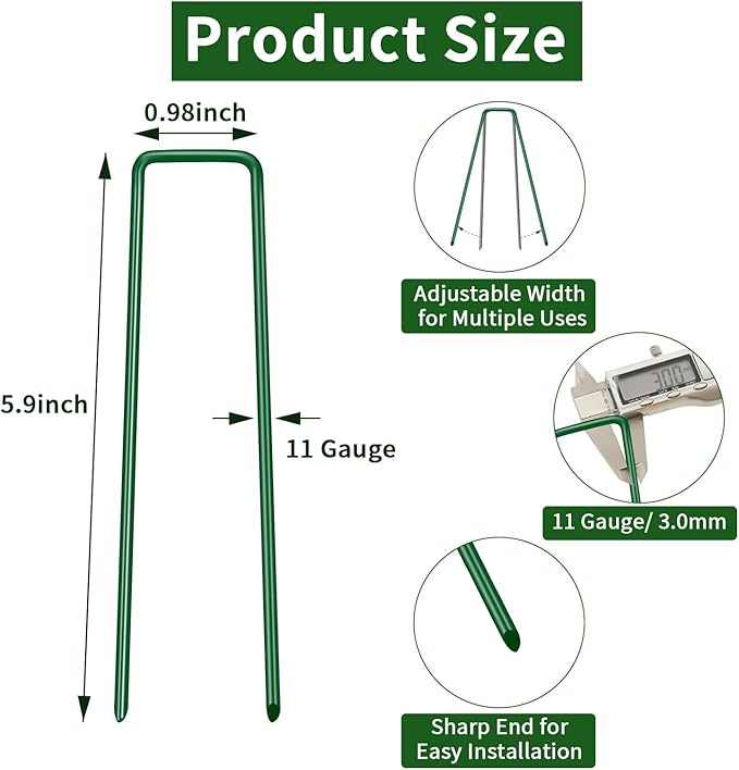 50PCS 6-Inch Galvanized Garden Landscape Staples Stakes, Heavy-Duty Sod Pins Anti-Rust 11 Gauge Garden Stakes, Plant Stakes for Weed Barrier Fabric Ground Cover Tubing Soaker Hose Drippers Irrigation