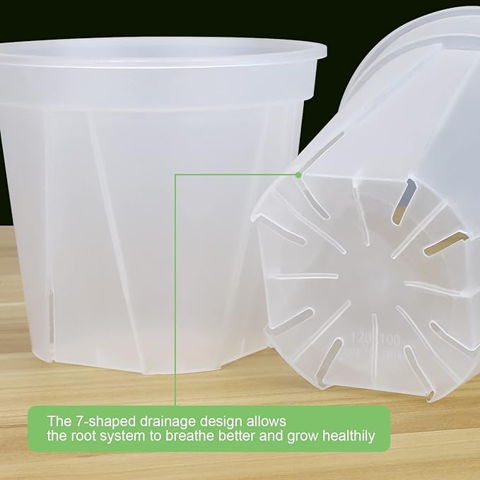 GREENPARA 8-inch Transparent Plastic Garden Pots Planter with Saucer Plant Pot Nursery Pots Drainage Hole for House Plants, Herb, Flowers, and Cactus with Plant Labels, 3-Set