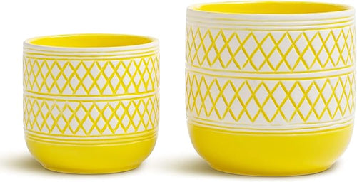 Ceramic Plant Pots, 6 + 4.7 inch Yellow Plant Pot, Flower Pots for Indoor Plants, Planter with Drainage Hole for Succulent Orchid Snake Plants Cactus