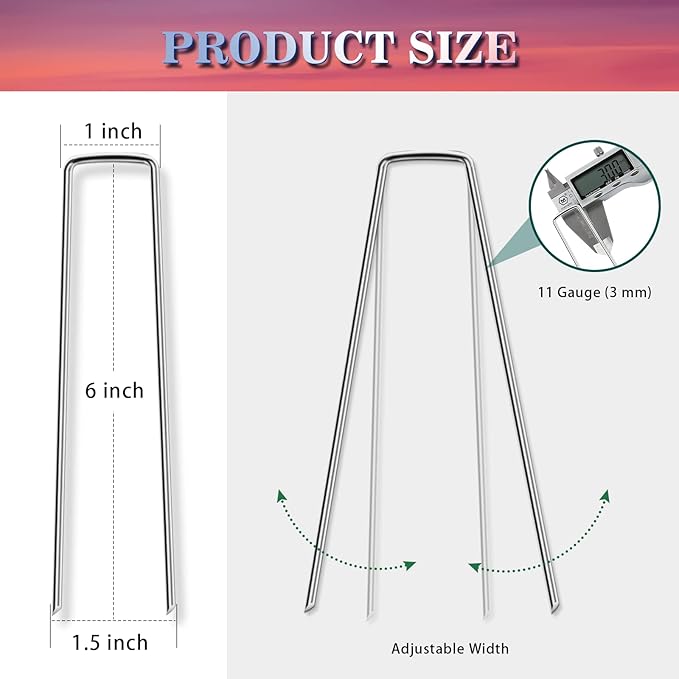 Gtongoko 500 Pack Galvanized Landscape Staples Garden Stakes Plant Cover Stakes 6 Inch 11 Gauge SOD Staples Fence Stakes Ground Stakes for Landscaping Securing Weed Barrier Fabric
