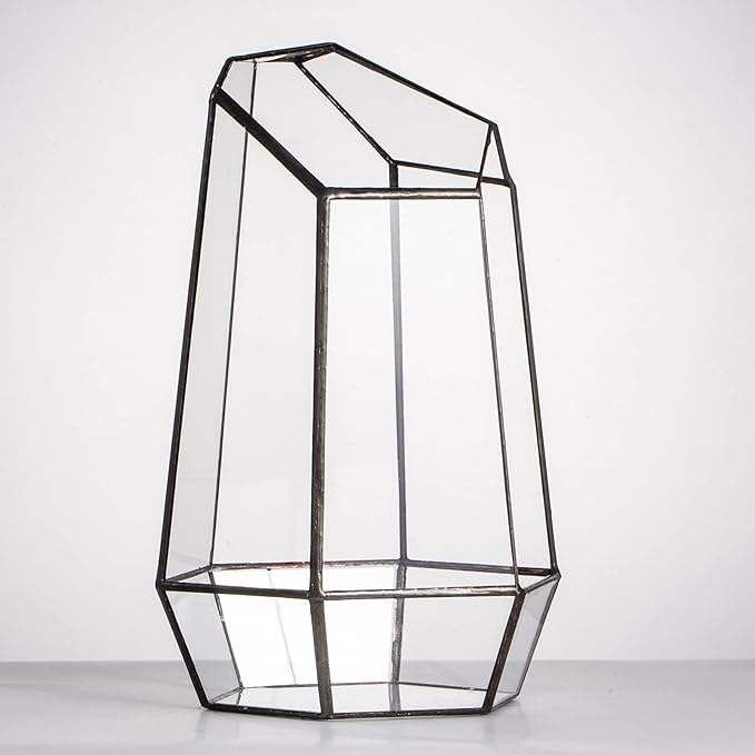 NCYP Geometric Glass Terrarium Planter for Succulent, Small Cacti - 6.5" x 5.7" x 9.8" Black Irregular Opened Container Pot, Indoor Home Garden Office Tabletop Decor (No Plants, No Door)