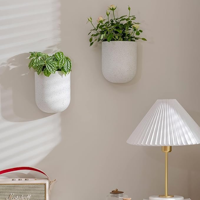LA JOLIE MUSE Wall Hanging Planters for Indoor Plants,Hanging Flower Pots for Air Plants Succulent, Set of 2, 6 Inch, Speckled White