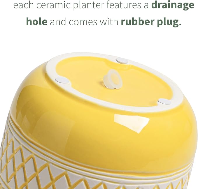Ceramic Plant Pots, 6 + 4.7 inch Yellow Plant Pot, Flower Pots for Indoor Plants, Planter with Drainage Hole for Succulent Orchid Snake Plants Cactus