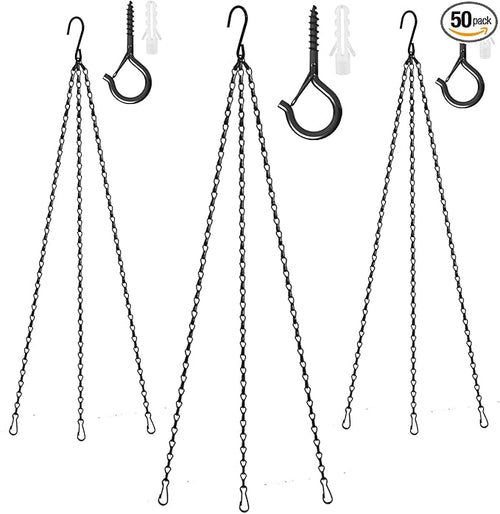 Hanging Basket Chain 23 Inch 3 Hanging Chain Plant Pot Replacement Hook Plant Hook for Flower Pots, Bird Feeders & Lanterns, 3 Pack (23” Black)