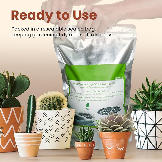 Succulent Cactus Potting Soil Mix (4 qt), All-Purpose Garden Soil for Indoor Outdoor Plants, Quick Drain Houseplant Orchid Bonsai Soil, Ready-to-Use Perlite Soil, Resealable Bag Design
