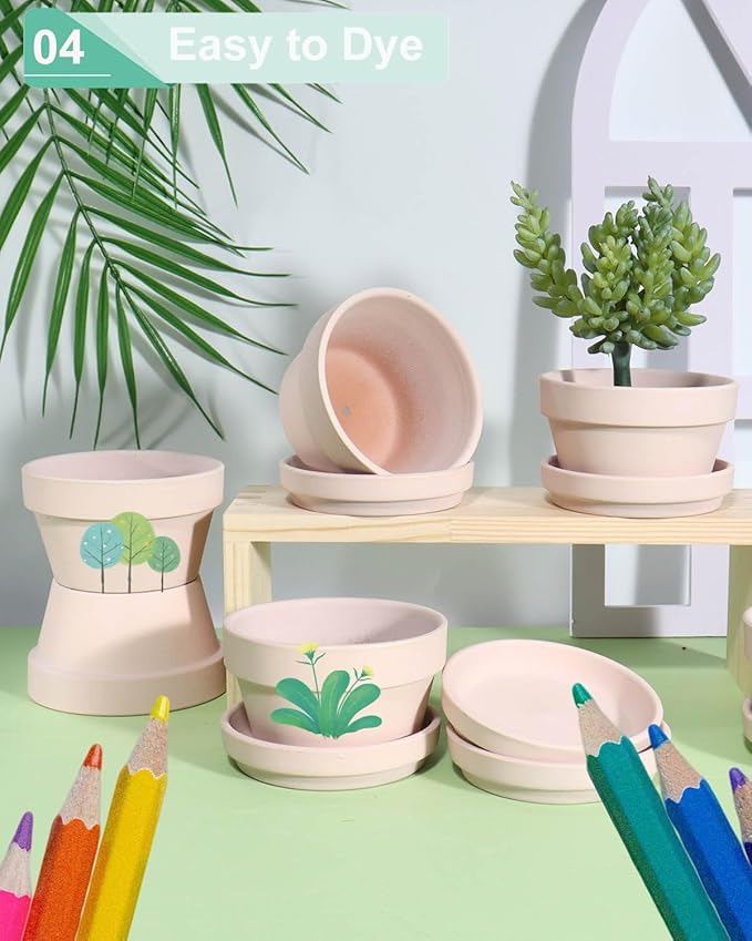 vensovo 4.5 Inch Pink Terracotta Shallow Succulent Pots - 6 Pack Terra Cotta Clay Pot with Saucer, Cacuts Indoor and Outdoor Planters with Drainage Hole