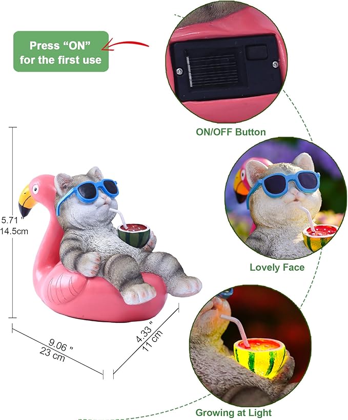 Cat Lying Flamingo Solar Statue: Outdoor Sculptures Clearance for Lawn Porch Patio Balcony Yard - Gifts for Mom Women