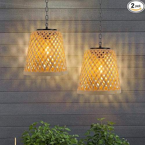 pearlstar Solar Hanging Lanterns Outdoor Gazebo Lights Rattan Woven Chandelier Solar Lamp Waterproof Outside for Porch Garden Patio Yard Farmhouse Decoration, 2Pack