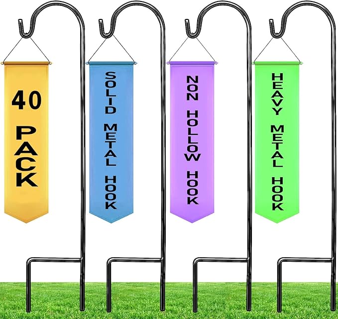 Ashman Shepherd's Hooks 35 Inch (40 Per Pack), Black, Made of Premium Metal for Hanging Solar Lights, Bird Feeders, Mason Jars, Christmas Lights, Lanterns, Garden Stakes and Wedding Décor.