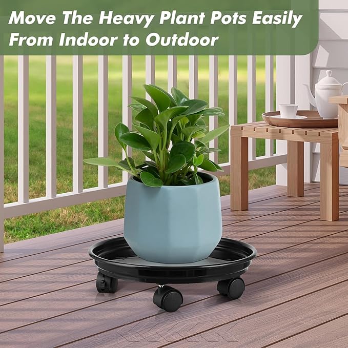 5 Packs Plant Caddy with Wheels 11.8" Plastic Rolling Plant Stands Heavy-duty Plant Dolly with Casters Indoor Outdoor Wheeled Plant Roller Base Large Planter Saucers Plant Mover